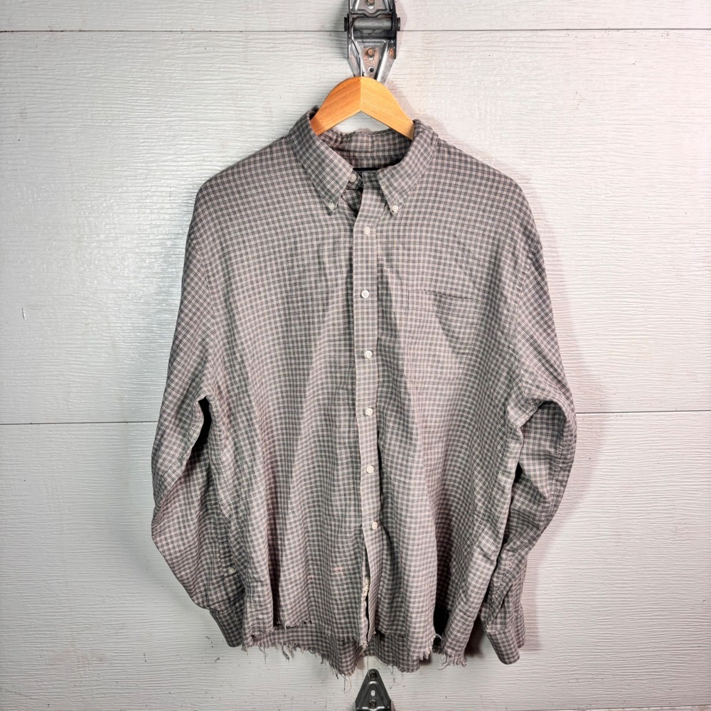 Lands End Direct Merchants Plaid Button Down Distressed Raw Hem 17-35